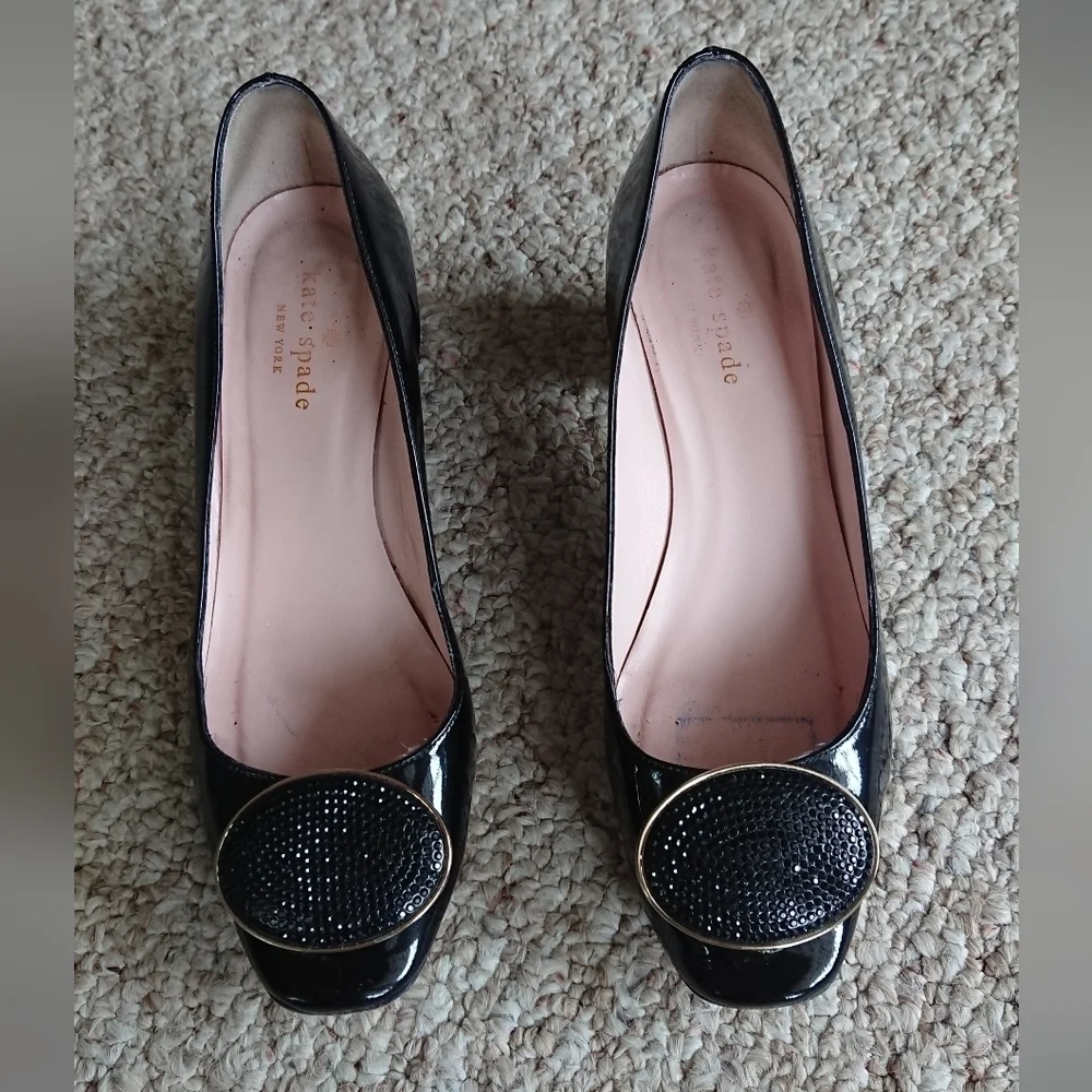 kate spade new york Dana Glitter Broach Black Patent Leather Pumps SIZE 6.5